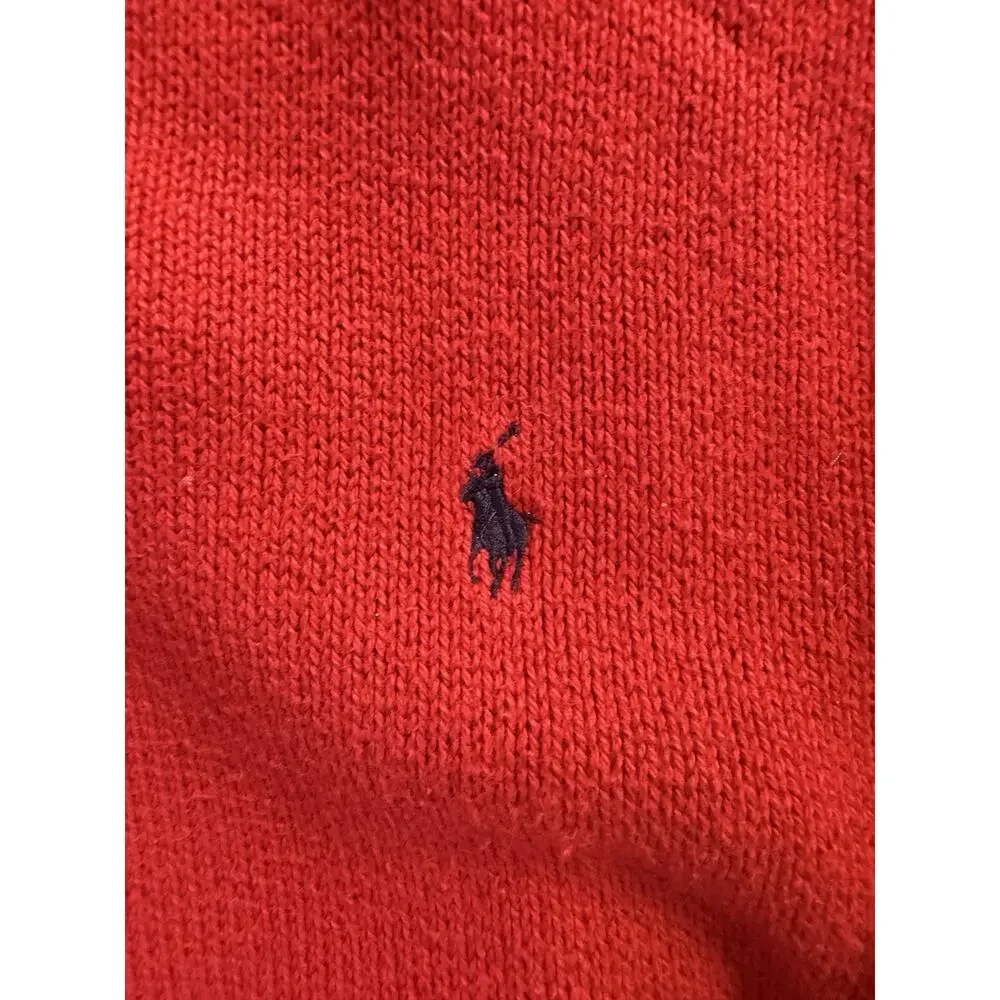 Polo Ralph Lauren Men's Red VINTAGE Pima Cotton V-Neck Knit Sweater Logo L